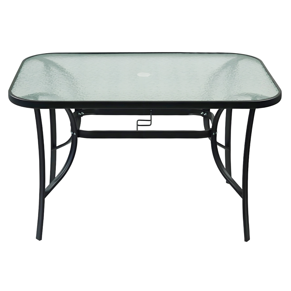 Jedálenský stôl, čierna oceľ/tvrdené sklo, DEMAT NEW